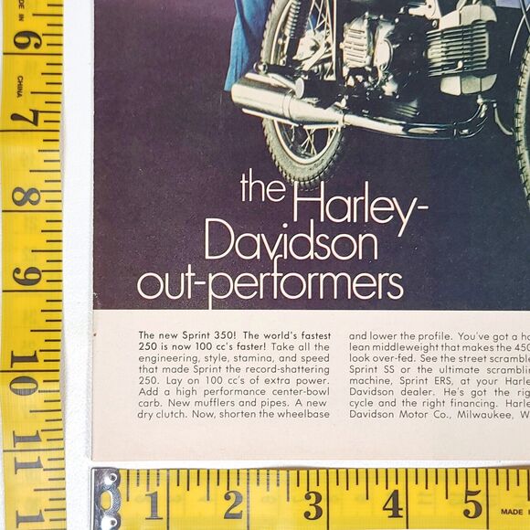 Harley Davidson Sprint 350 Print Ad Motorcycle Garage Wall Art 1969 Full Color - Picture 4 of 6